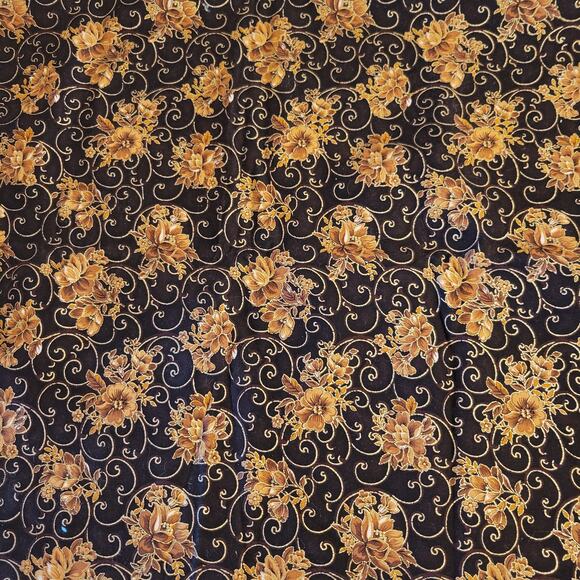 Fabric Traditions 2008 Black Gold Floral Swirl 90"x40" Cotton Quilting Glitter - Picture 1 of 16
